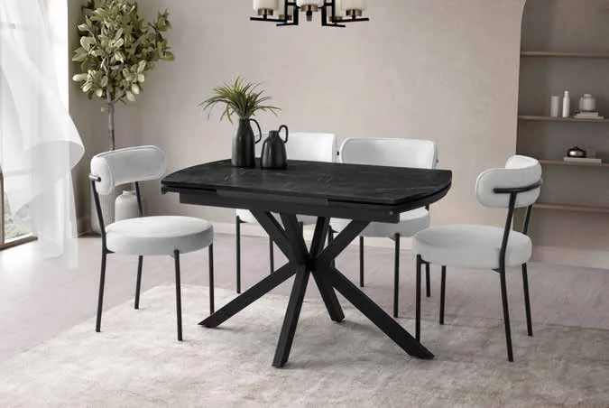 Anka Plus Açılır Masa 80x120 Royal Mermer Highgloss – Vera Sandalyeli Takım