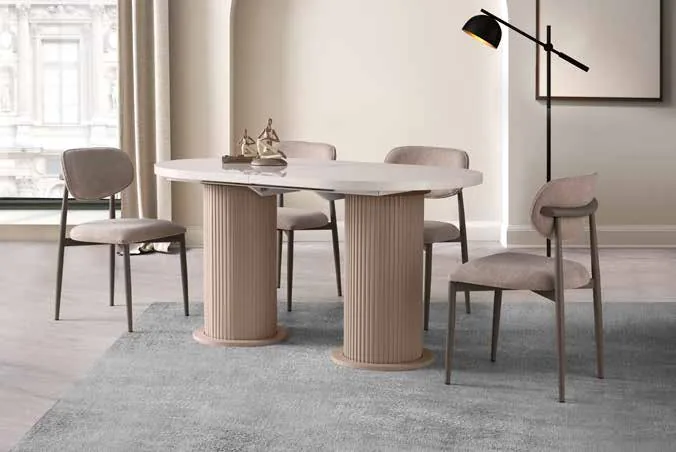 Bohem Açılır Masa 90x160 Aytaşı Highgloss – Liza Sandalyeli Takım