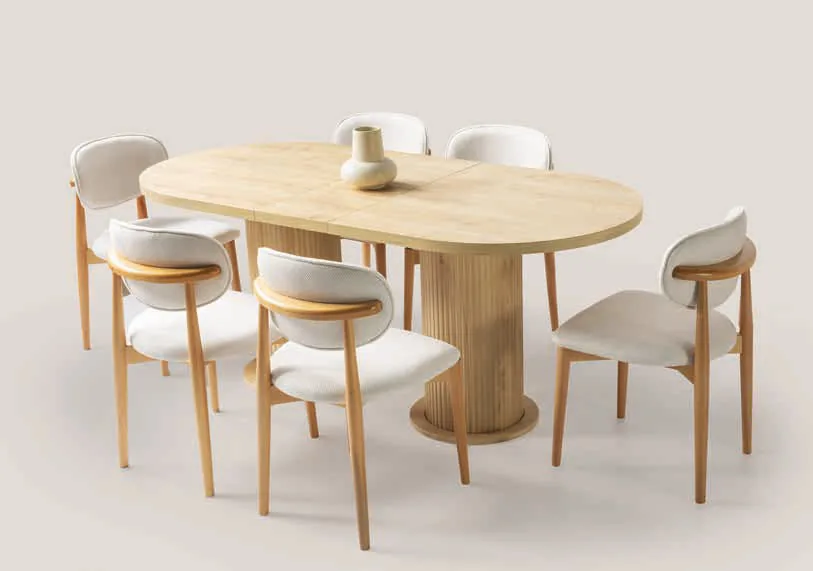 Bohem Açılır Masa 90x160 Meşe MDF – Liza Sandalyeli Takım