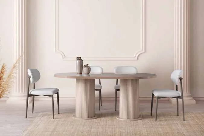 Bohem Sabit Masa 90x180 Cappucino Highgloss – Liza Sandalyeli Takım