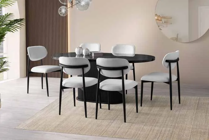 Bohem Sabit Masa 90x180 İrony Highgloss – Liza Sandalyeli Takım
