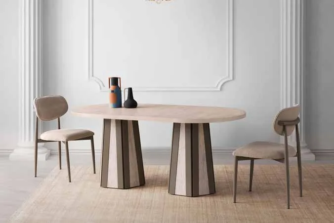 Bohem Sabit Masa 90x180 Traverten MDF – Liza Sandalyeli Takım
