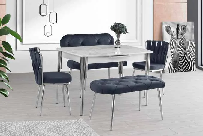 Capitone Bench Takımı Antrasit – Venüs Açılır Masa Marmo