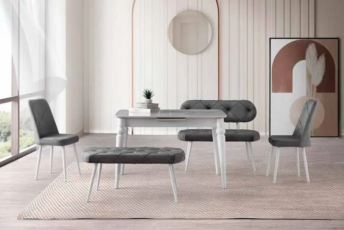 Capitone Bench Takımı Gri – Venüs Açılır Masa Rambla