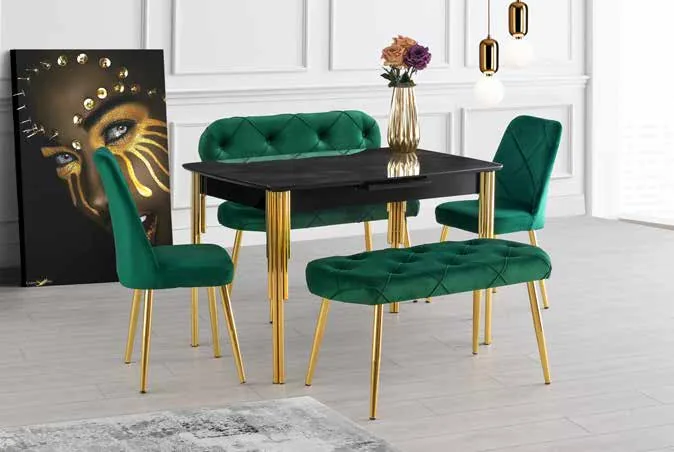 Capitone Bench Takımı Yeşil – Venüs Açılır Masa İrony