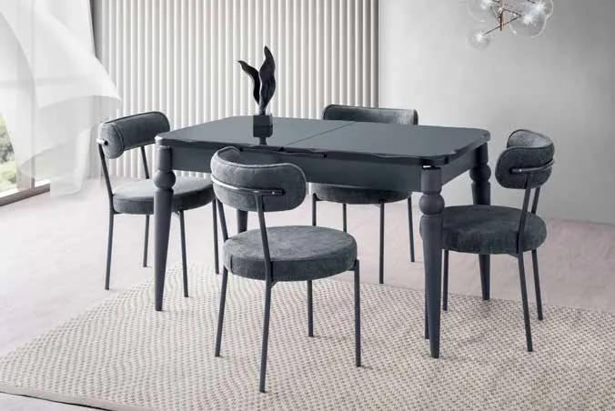 Kaşıklıklı Kelebek Açılır Masa 80x135 Karbon Gri Highgloss – Vera Sandalyeli Takım