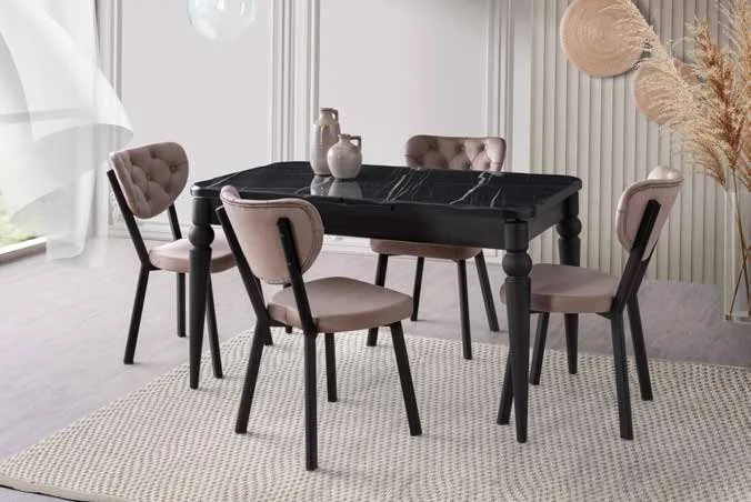 Kaşıklıklı Kelebek Açılır Masa 80x135 Sonata Highgloss – Elma Sandalyeli Takım