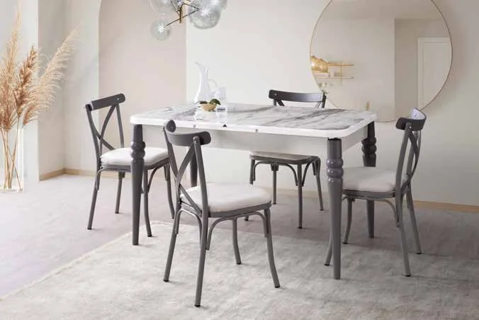 Kaşıklıklı Kelebek Açılır Masa 80x135 Venezia Highgloss – Bahar Sandalyeli Takım
