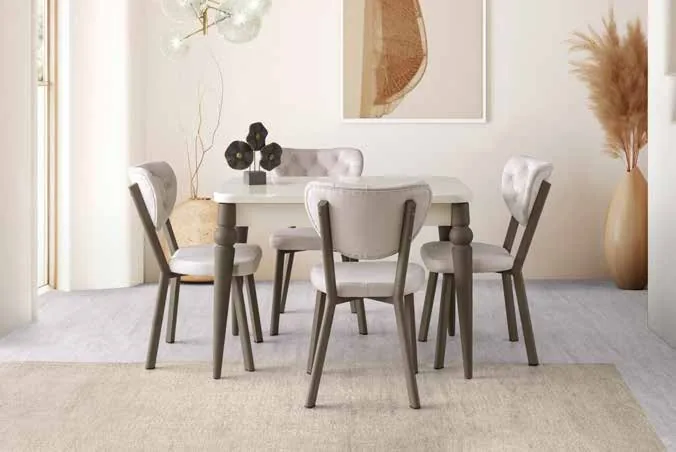 Kelebek Açılır Masa 80x130 Aytaşı Highgloss – Elma Sandalyeli Takım