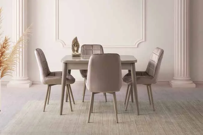 Kelebek Açılır Masa 80x130 Cappucino Highgloss – Riva Sandalyeli Takım