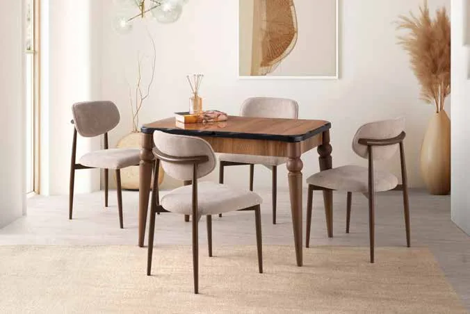 Kelebek Açılır Masa 80x130 Hazal Highgloss – Liza Sandalyeli Takım