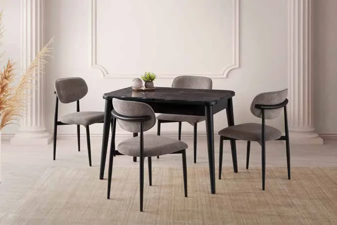 Kelebek Açılır Masa 80x130 İrony Highgloss – Liza Sandalyeli Takım