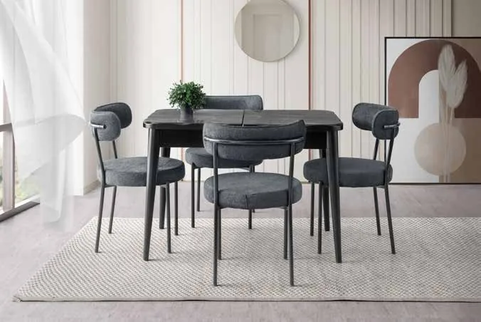 Kelebek Açılır Masa 80x130 İrony Highgloss – Vera Sandalyeli Takım