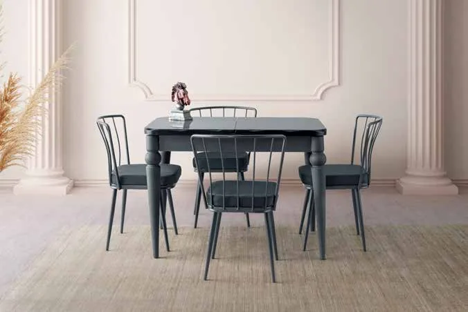 Kelebek Açılır Masa 80x130 Karbon Gri Highgloss – Ay Sandalyeli Takım