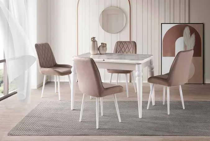 Kelebek Açılır Masa 80x130 Rambla Highgloss – Riva Sandalyeli Takım