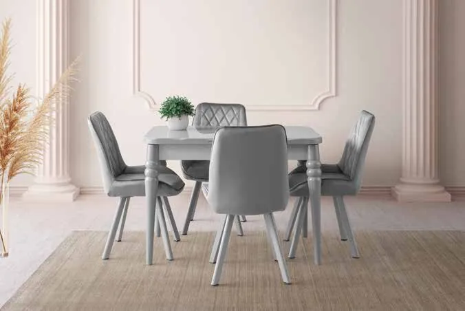 Kelebek Açılır Masa 80x130 Sis Gri Highgloss – Riva Sandalyeli Takım