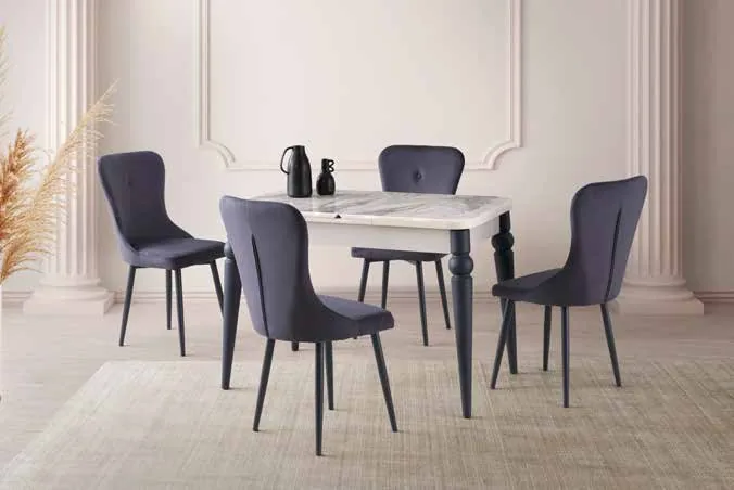 Kelebek Açılır Masa 80x130 Venezia Highgloss – Leon Sandalyeli Takım