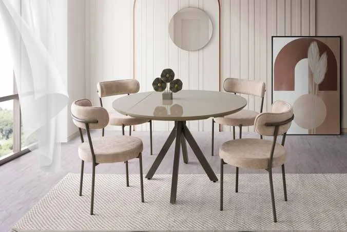 Nova Yandan Açılır Masa 70x120 Cappucino Highgloss – Vera Sandalyeli Takım