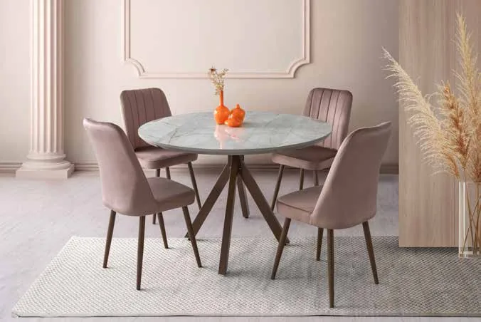 Nova Yandan Açılır Masa 70x120 Lagina Highgloss – Nil Sandalyeli Takım