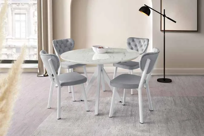 Nova Yandan Açılır Masa 70x120 Marmo Highgloss – Elma Sandalyeli Takım