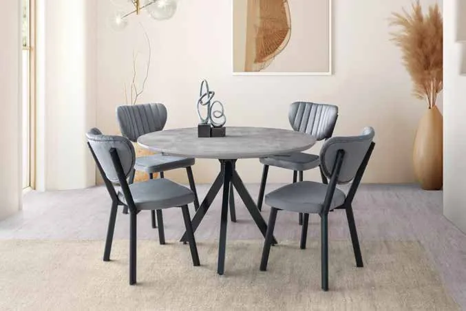 Nova Yandan Açılır Masa 70x120 Retro Gümüş MDF – Elma Sandalyeli Takım