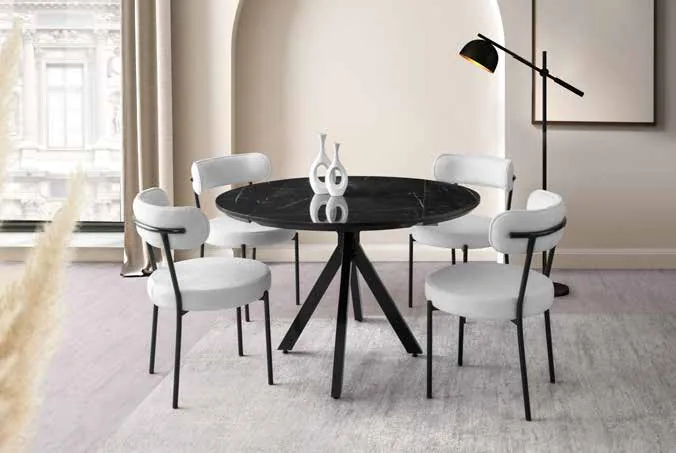 Nova Yandan Açılır Masa 70x120 Royal Mermer Highgloss – Vera Sandalyeli Takım