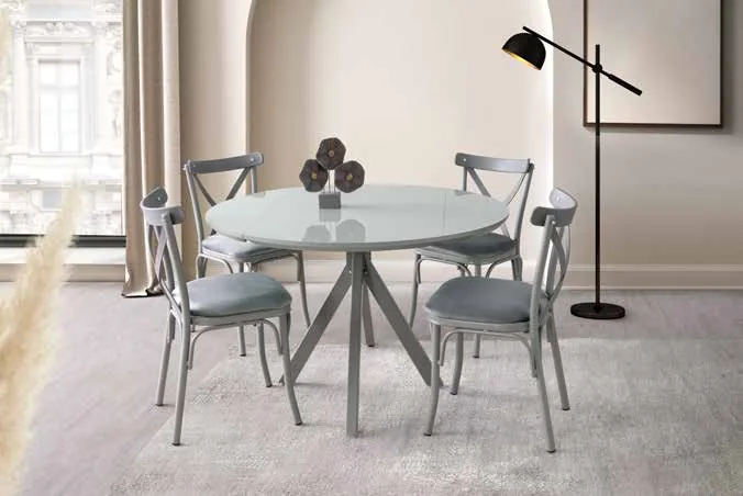 Nova Yandan Açılır Masa 70x120 Sis Gri Highgloss – Bahar Sandalyeli Takım
