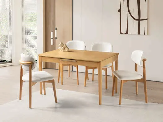 Paris Açılır Masa 80x130 Kayın MDF – Liza Sandalyeli Takım