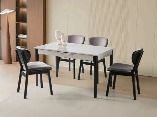 Paris Açılır Masa 80x130 Sis Gri Highgloss – Lion Sandalyeli Takım