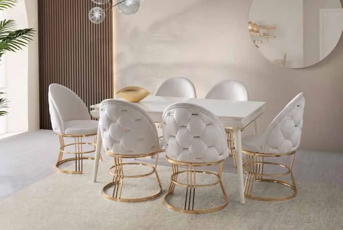 Roma Açılır Masa 90x155 Aytaşı Highgloss – Carizma Sandalyeli Takım