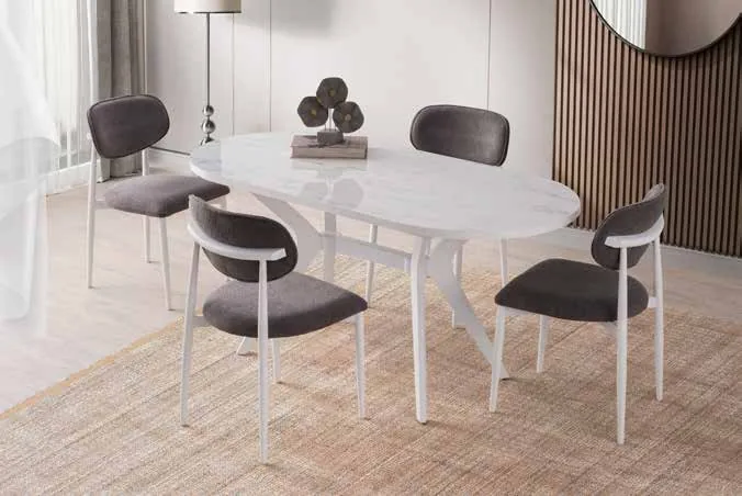 Star Açılır Masa 82x138 Marmo Highgloss – Liza Sandalyeli Takım