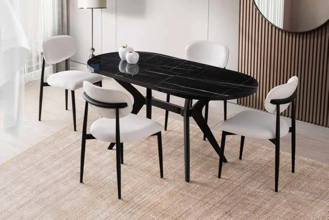Star Açılır Masa 82x138 Sonata Highgloss – Liza Sandalyeli Takım