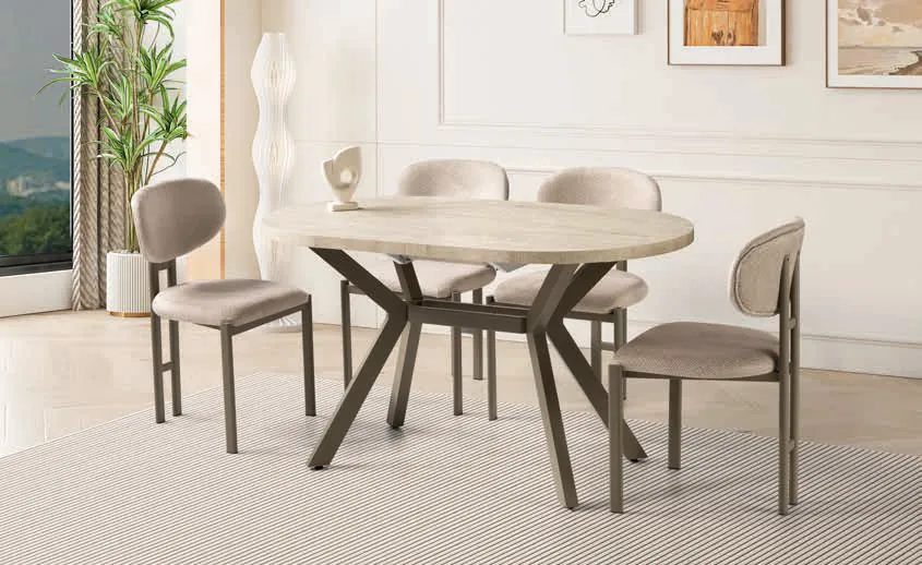 Star Açılır Masa 82x138 Traverten MDF – Milano Sandalyeli Takım