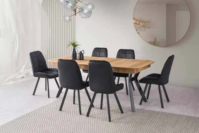 Stella Büyük Açılır Masa 100x200 Leglano MDF – Riva Sandalyeli Takım