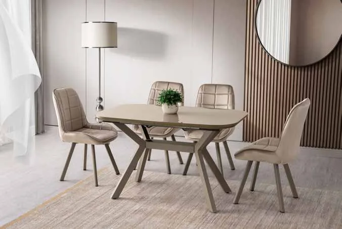 Valentino Açılır Masa 80x130 Cappucino Highgloss – Riva Sandalyeli Takım