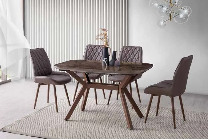 Valentino Açılır Masa 80x130 Kuvars Highgloss – Riva Sandalyeli Takım