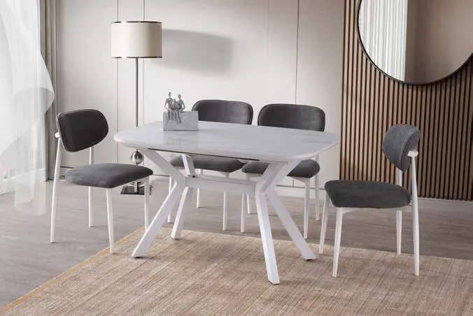 Valentino Açılır Masa 80x130 Marmo Highgloss – Liza Sandalyeli Takım