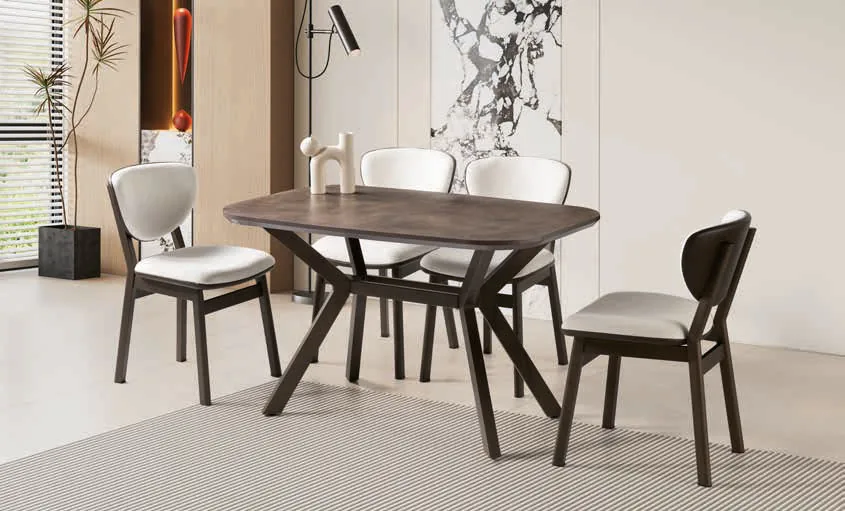 Valentino Açılır Masa 80x130 Retro Bronz MDF – Lion Sandalyeli Takım
