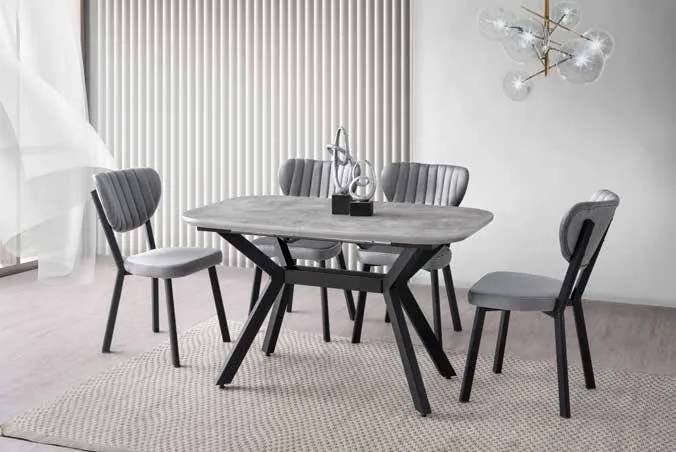 Valentino Açılır Masa 80x130 Retro Gümüş MDF – Elma Sandalyeli Takım