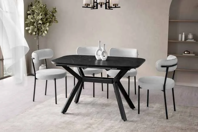 Valentino Açılır Masa 80x130 Royal Mermer Highgloss – Vera Sandalyeli Takım