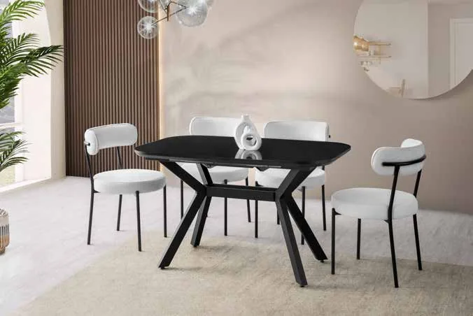 Valentino Açılır Masa 80x130 Siyah Highgloss – Vera Sandalyeli Takım