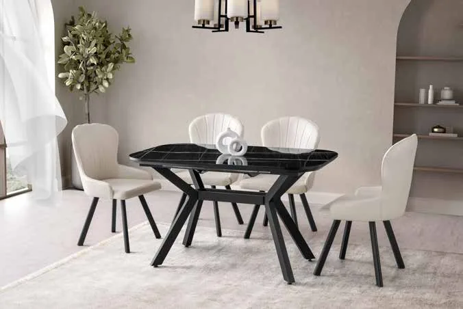 Valentino Açılır Masa 80x130 Sonata Highgloss – Bakü Sandalyeli Takım