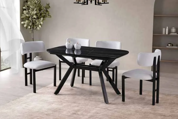 Valentino Açılır Masa 80x130 Sonata Highgloss – T Sandalyeli Takım