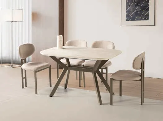 Valentino Açılır Masa 80x130 Traverten MDF – Milano Sandalyeli Takım
