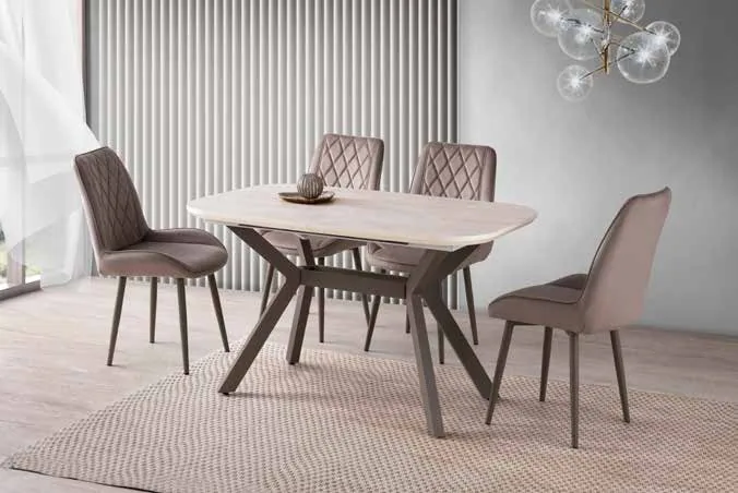 Valentino Açılır Masa 80x130 Traverten MDF – Riva Sandalyeli Takım
