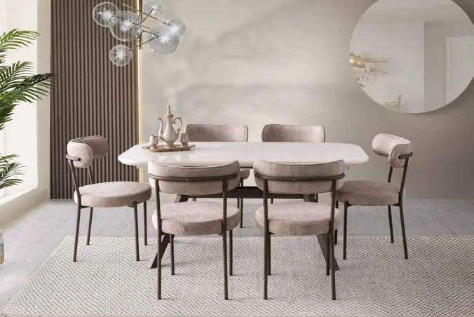 Valentino Açılır Masa 90x160 Aytaşı Highgloss – Vera Sandalyeli Takım