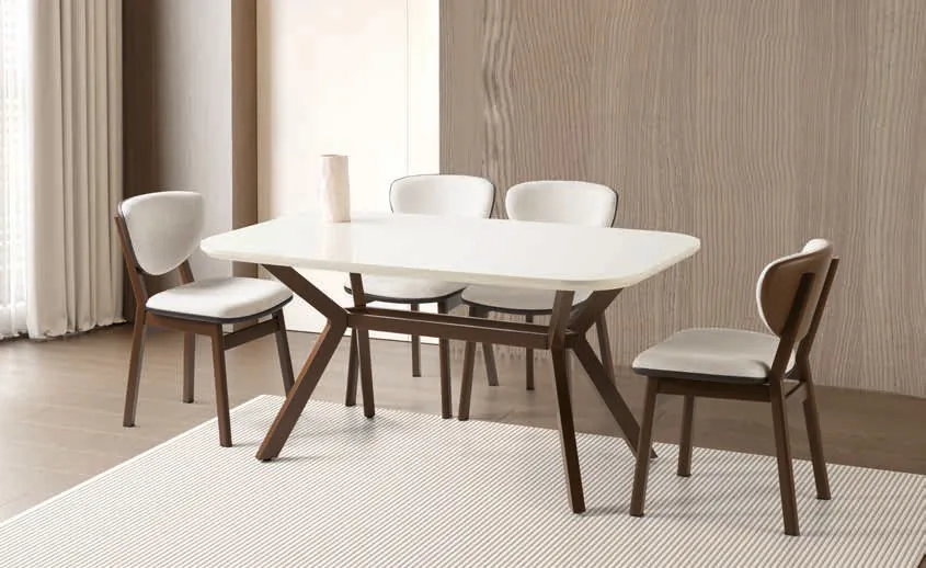 Valentino Açılır Masa 90x160 Ekru Highgloss – Lion Sandalyeli Takım
