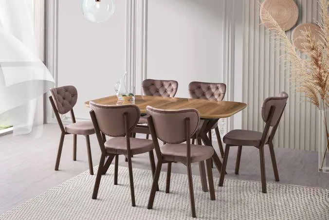 Valentino Açılır Masa 90x160 Hazal Highgloss – Elma Sandalyeli Takım