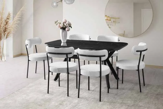 Valentino Açılır Masa 90x160 Royal Mermer Highgloss – Vera Sandalyeli Takım