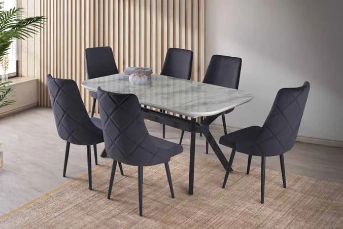 Valentino Açılır Masa 90x160 Venezia Highgloss – Alya Sandalyeli Takım